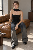 Strapless Reverse Halter Fitted Crop Top
