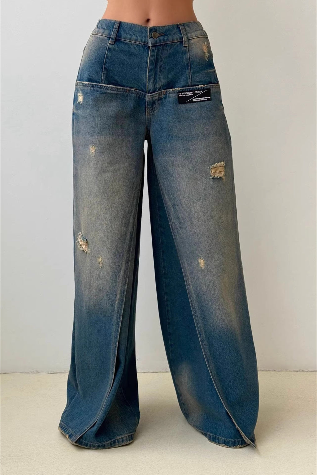 Vintage Distressed Deconstructed Wide Leg Jeans
