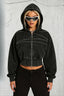 Washed Studded Zip Front Cropped Hoodie