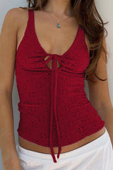 Textured Cut Out V Neck Tank Top