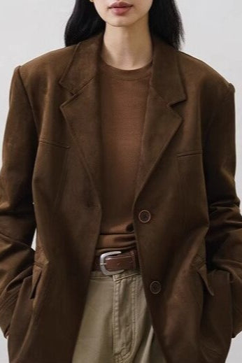 Brown Faux Suede Blazer Coat Main image