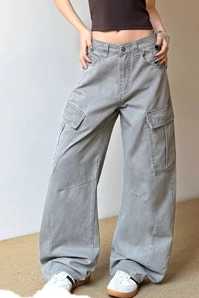 Vintage Grey Wide Leg Cargo Jeans Main image