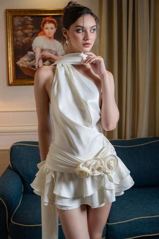 Off-Shoulder Backless Satin Silk Dress Secondary image