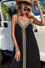 Solid Plaid V Neck Sling Slim Bohemian Boho Dress