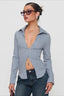 Striped Darted Collared Long Sleeve Top