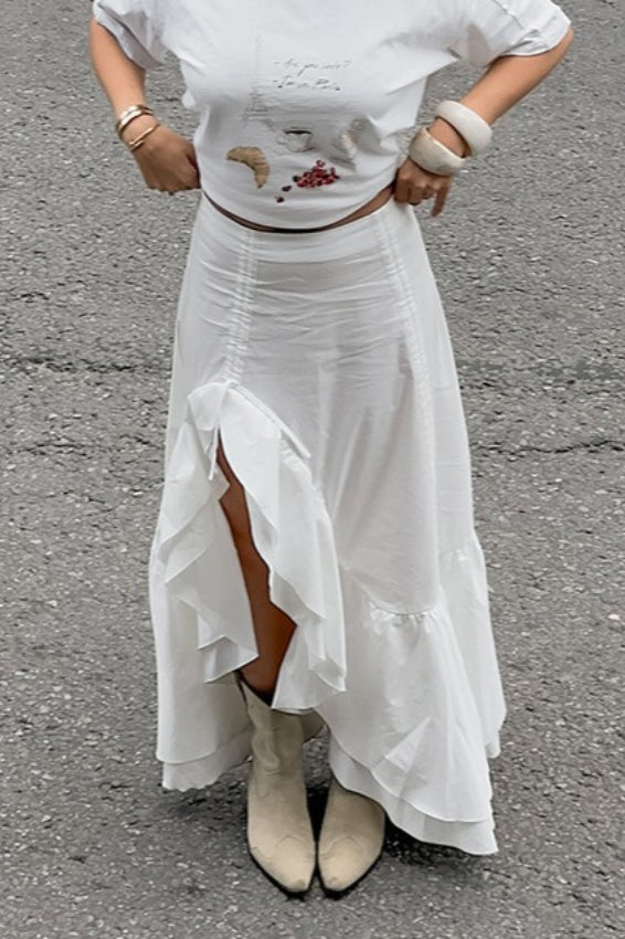 Cotton Asymmetric Slit Maxi Skirt Main image