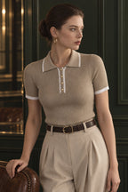 Contrast Trim Metal Trendy Button Knit Top