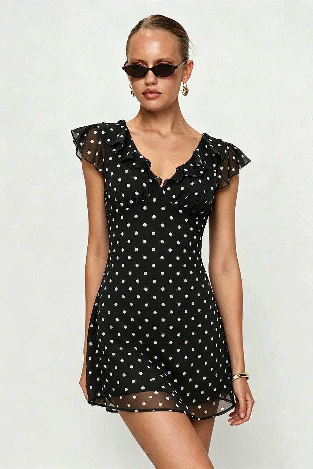 Polka Dot Flutter Sleeve Fit And Flare Mini Dress