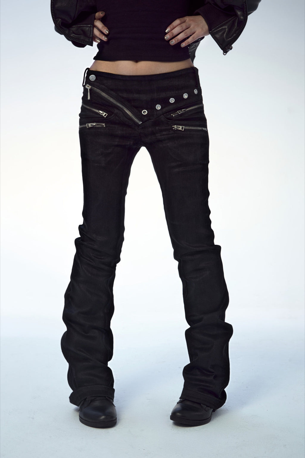 Punk Zipper Low Rise Cargo Flare Jeans