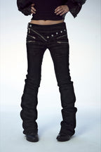 Punk Zipper Low Rise Cargo Flare Jeans
