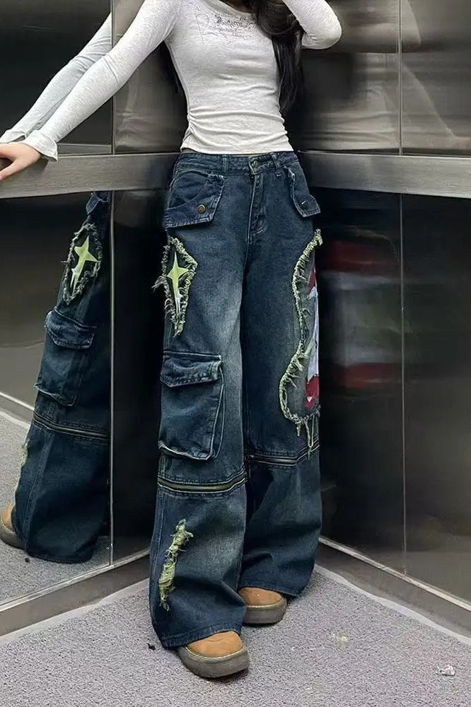 Graffiti Print Wide-Leg Jeans Secondary image