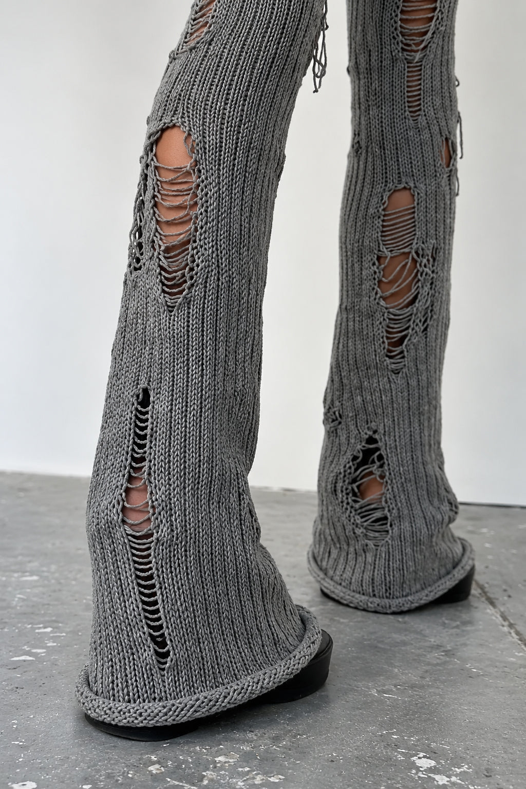 Distressed Ribbed Knit Flared Pants