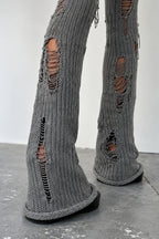Distressed Ribbed Knit Flared Pants