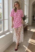 Heart Mesh Patchwork Cotton T-Shirt