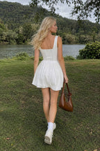 Semi-Sheer Solid Square Neckline Short Dress