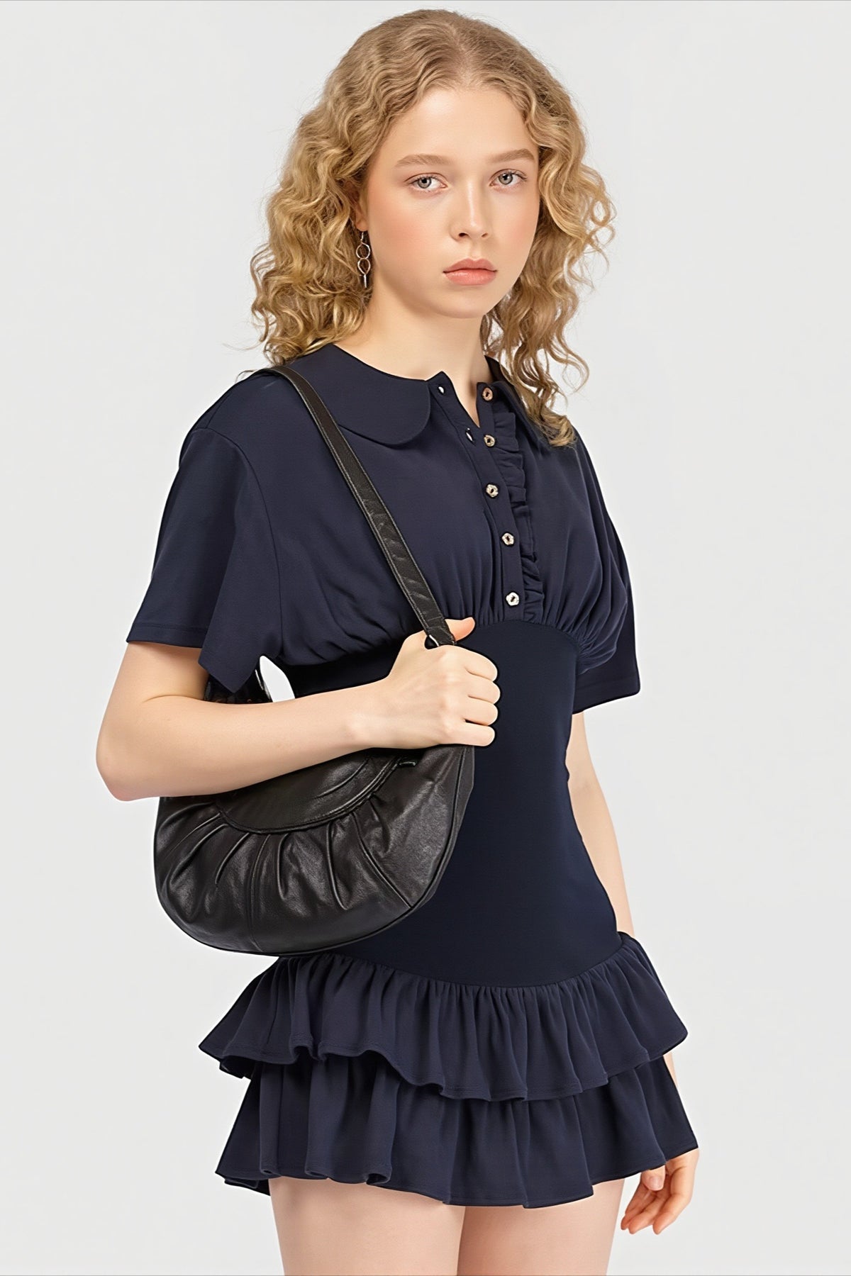 Sailor Collar Ruffle Hem Mini Dress