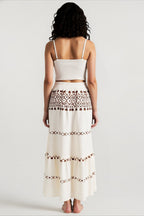 Bohemian vacation positioning printed beach women's suit, fringed webbing suspender top skirt two-piece set