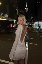 Back Ruffle Cut Out Hot Girl Sequin Dress