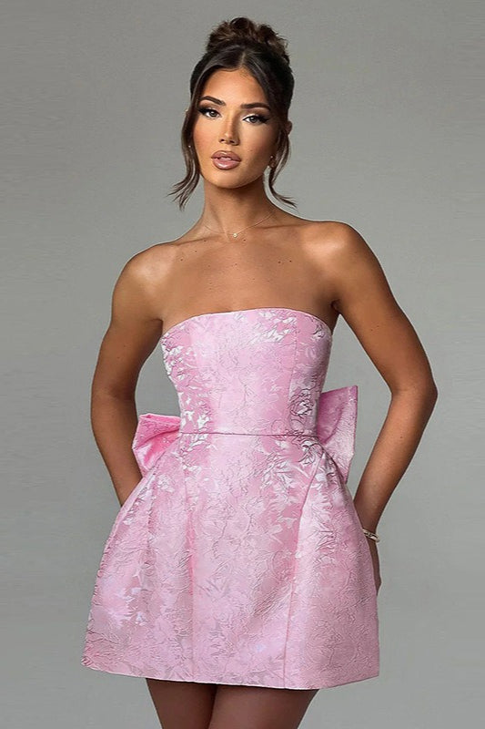 Bow Detail Jacquard Mini Birthday Dress