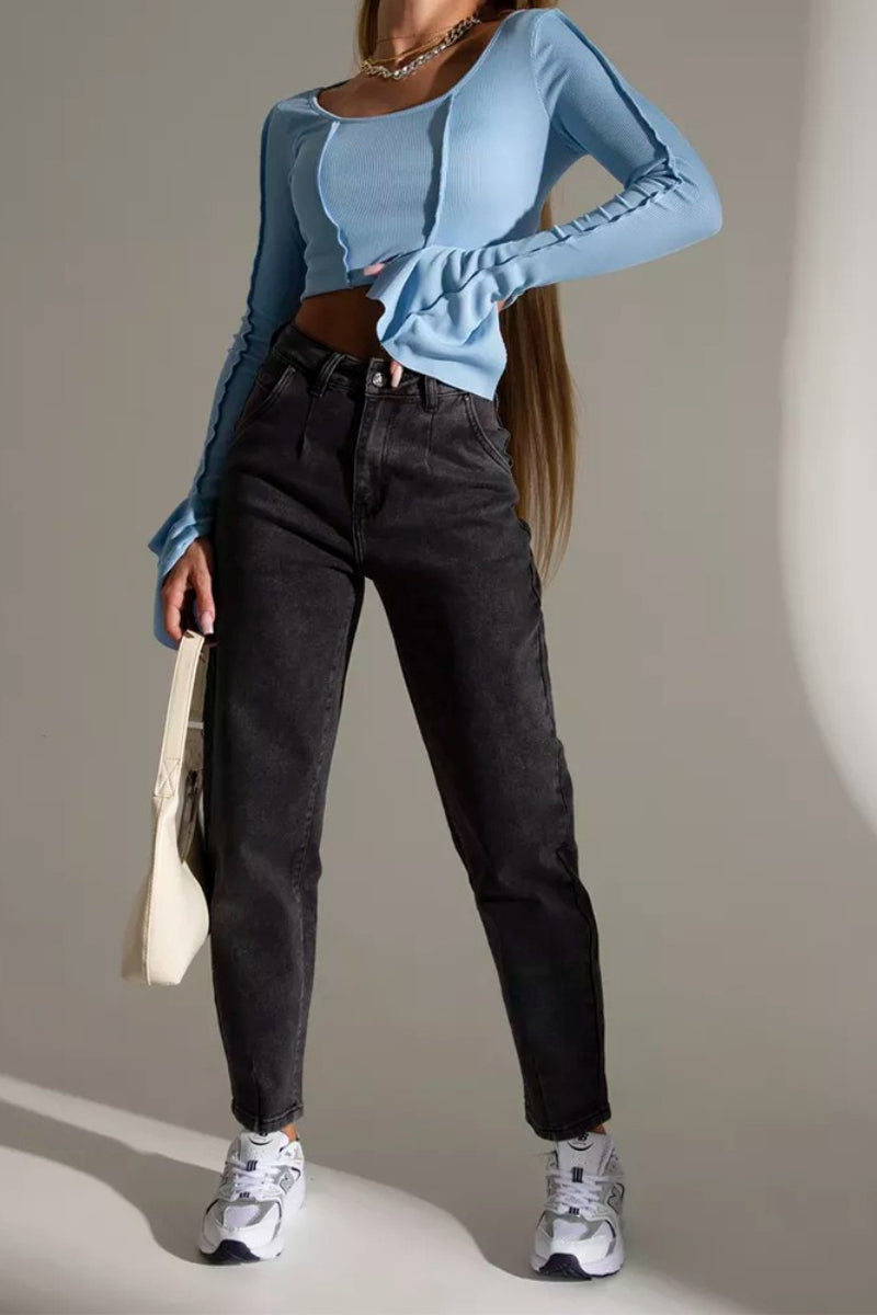 Vintage High Waist Slim Fit Straight Ankle Crop Jeans Main image