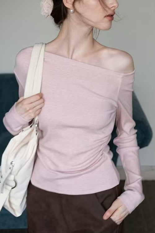 One Shoulder Asymmetric Ribbed Long Sleeve Top Main image