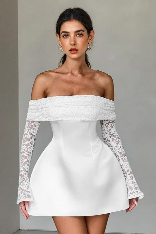 Lace Off Shoulder Long Sleeve A Line Party Dress Main image