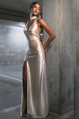 Deep V-Neck Halter Party Dress