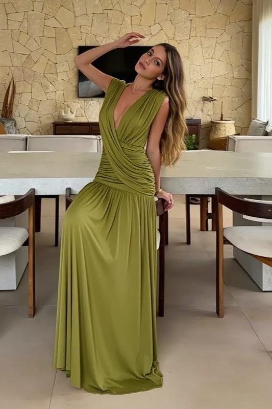 Solid Deep V Ruched Asym Party Dress Secondary image