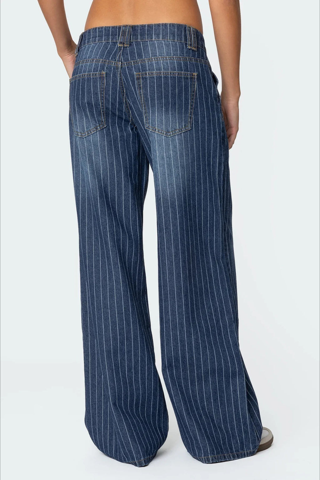 Blue Pinstripe Washed Wide Leg Jeans
