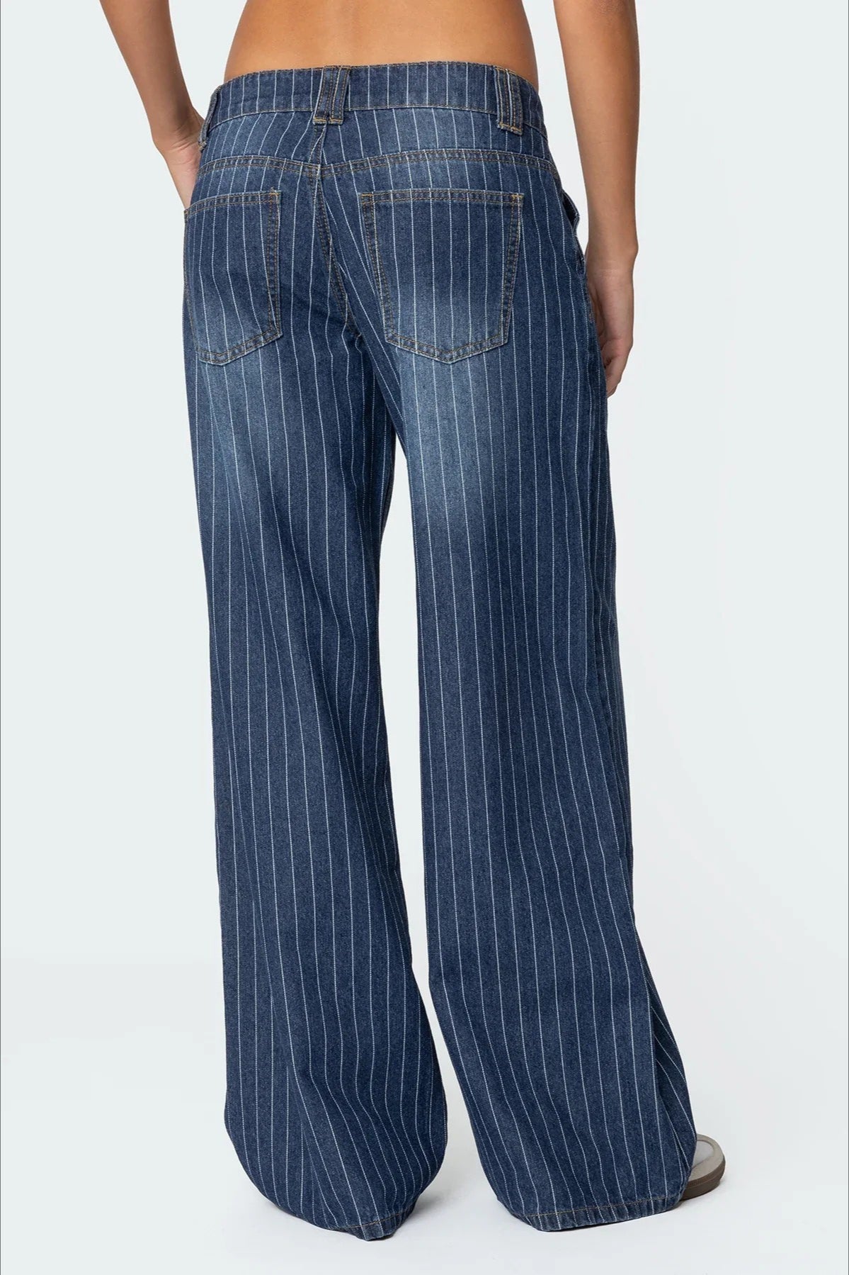 Blue Pinstripe Washed Wide Leg Jeans