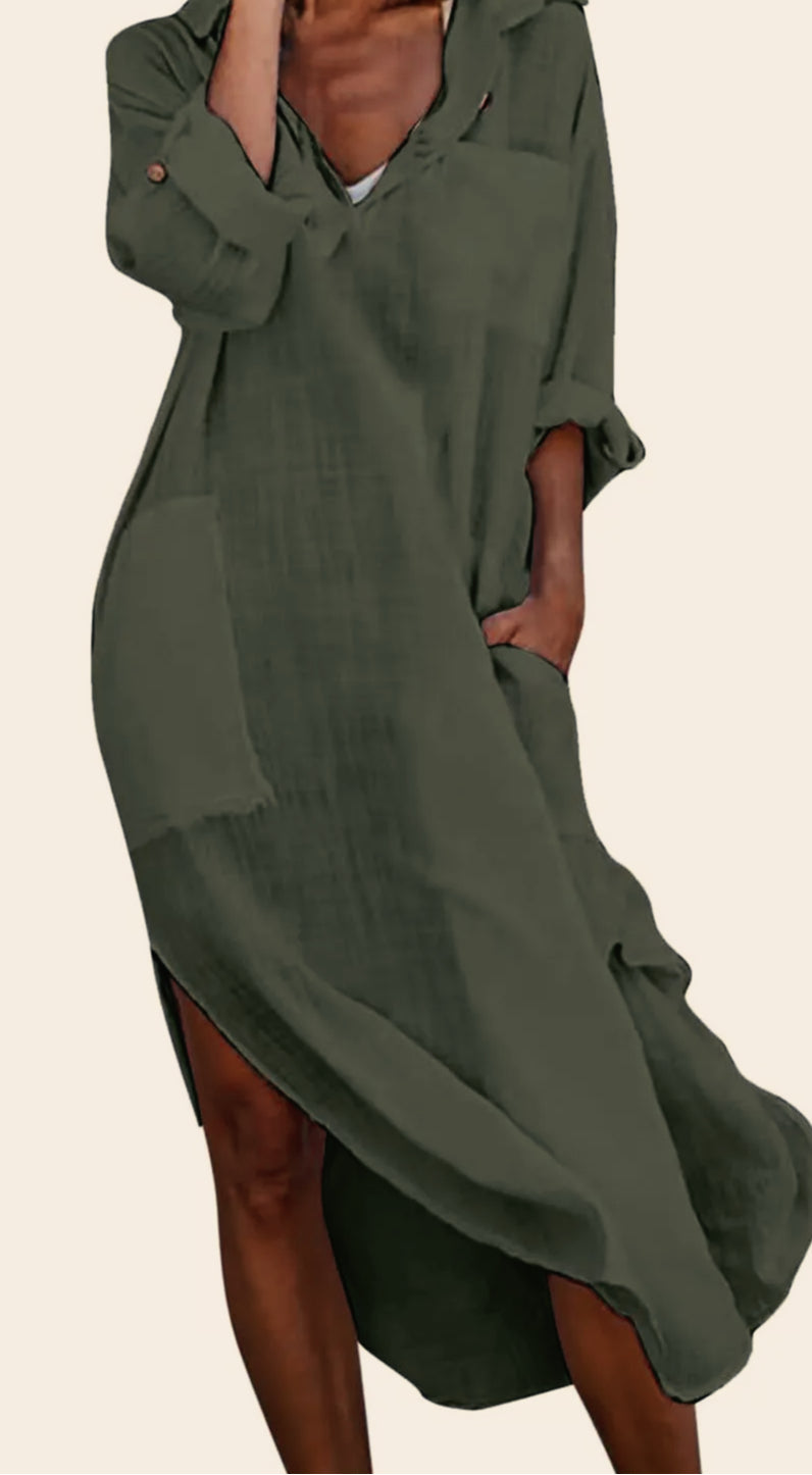Linen Cotton Vintage Shirt Midi Dress Secondary image