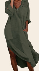 Linen Cotton Vintage Shirt Midi Dress