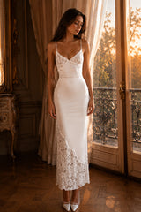 Lace Panel V Neck Cutout Back Tie Evening Slip Dress