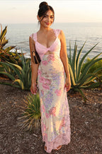 Floral Lace Trim Strappy Maxi Dress