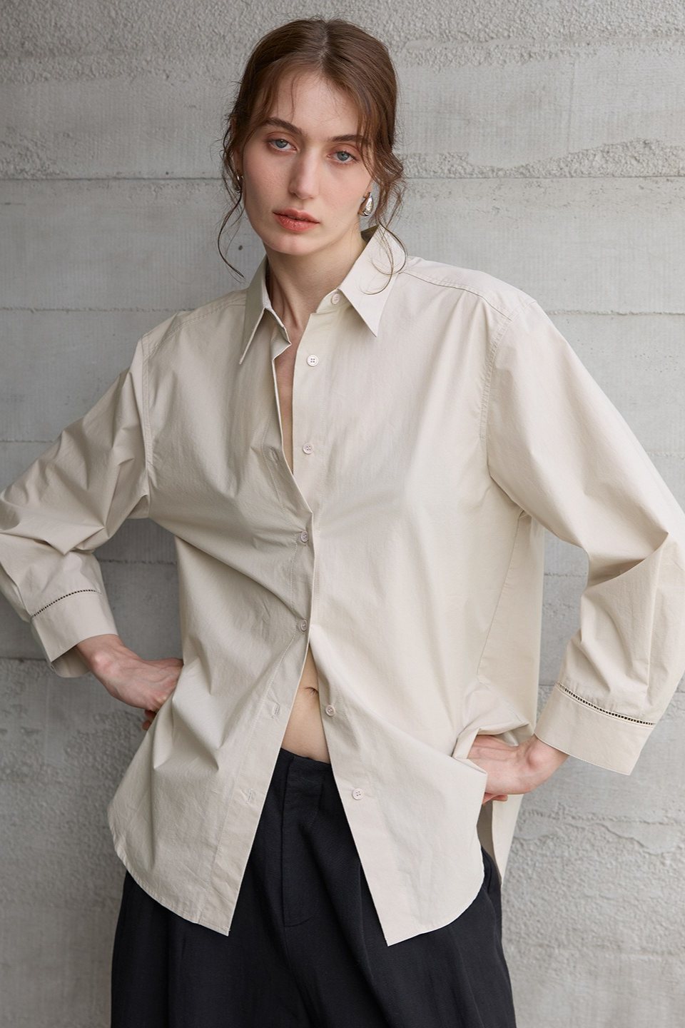 Premium Cotton White Oversized Collared Long Sleeve Blouse Main image
