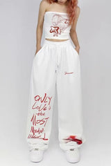 High Waist Loose Wide Leg Casual Sporty Pants