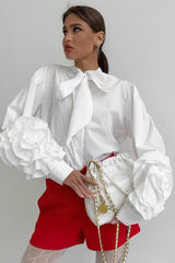 Lantern Sleeve Floral Tie Blouse
