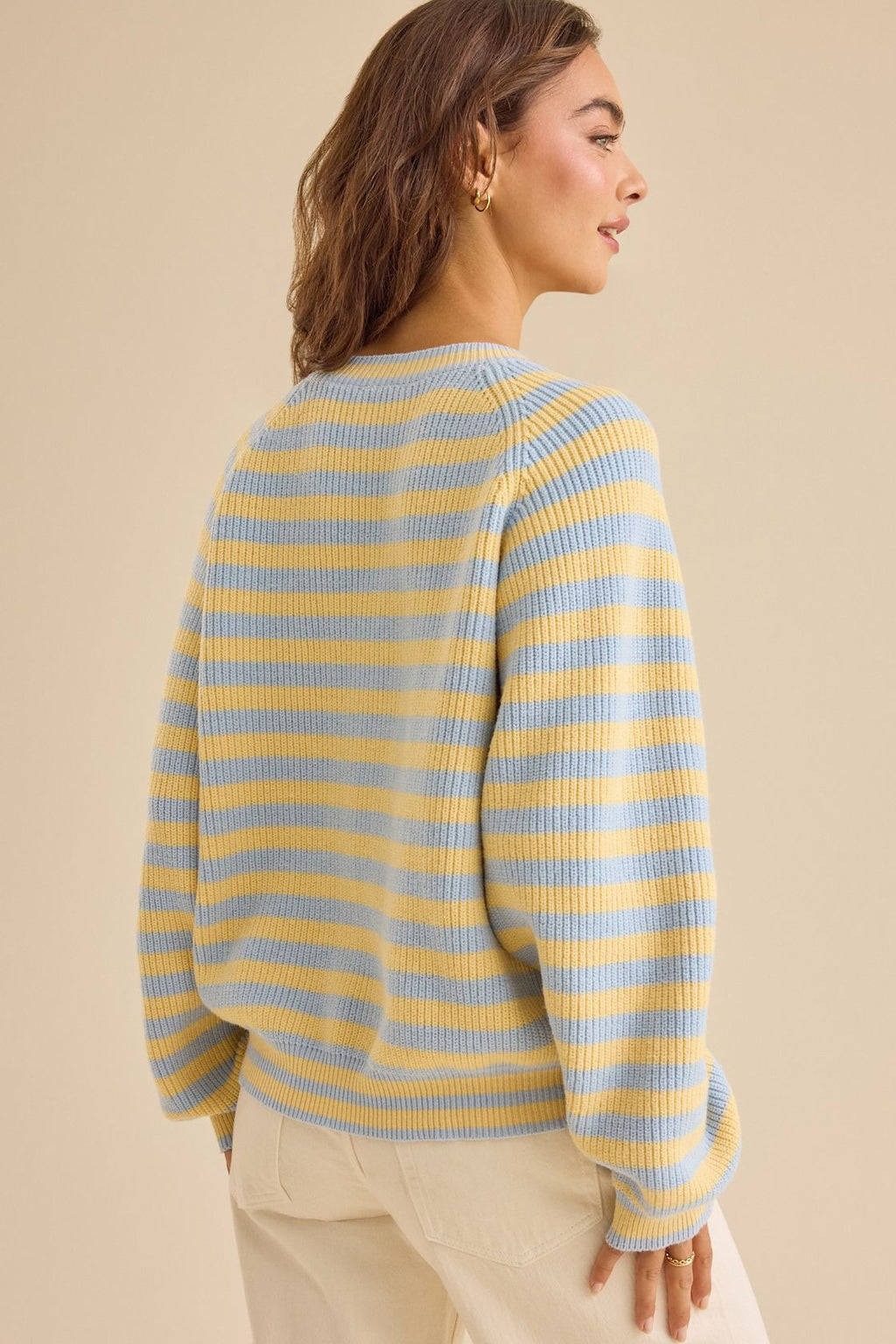 Contrast Stripe Striped Long Sleeve Cardigan Knit Top