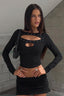 Rhinestone Cutout Slim Long Sleeve T-shirts