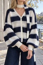 V-Neck Patchwork Knit Cardigan