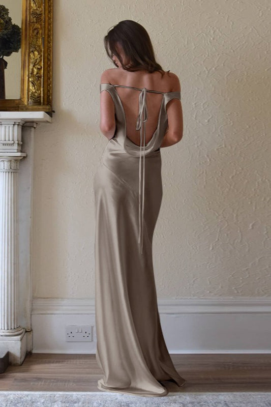 Off Shoulder Back Lace Satin Formal Dress Secondary image