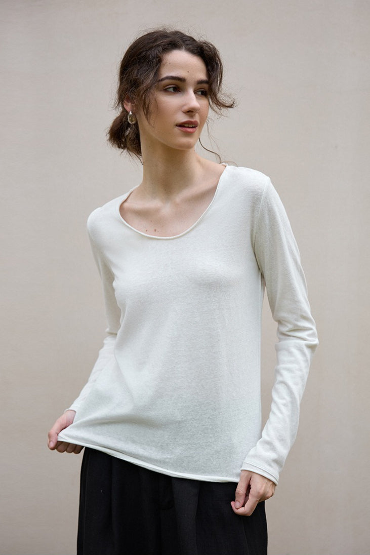 Linen Cotton Rolled Edge Knit Top Main image