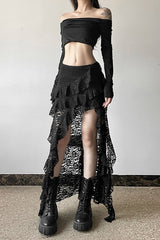 Lace Overlay Wave Detail Bodycon Skirt