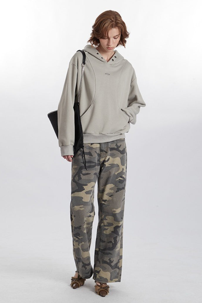 Casual Drop Shoulder Patterned Hoodie Secondary image