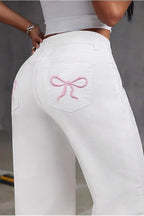 Y2K Bow Embroidered High Waist Straight Loose Jeans