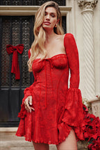 Lace Square Neck Bell Sleeve Corset Mini Dress