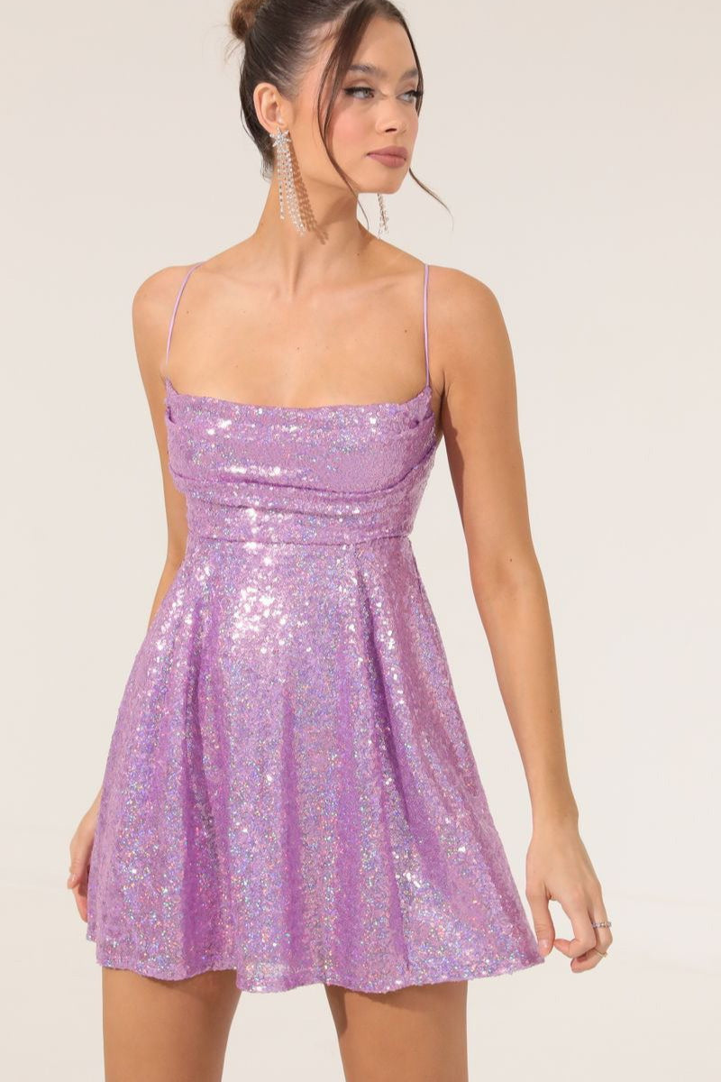 Spaghetti Strap Bow Contrast Chic  Sequin Dress Main image