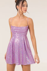 Spaghetti Strap Bow Contrast Chic  Sequin Dress