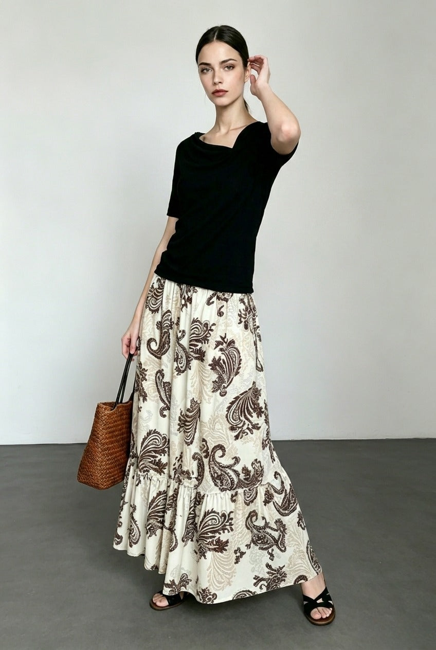 Feather Print Patchwork Vacation Skirt Secondary image