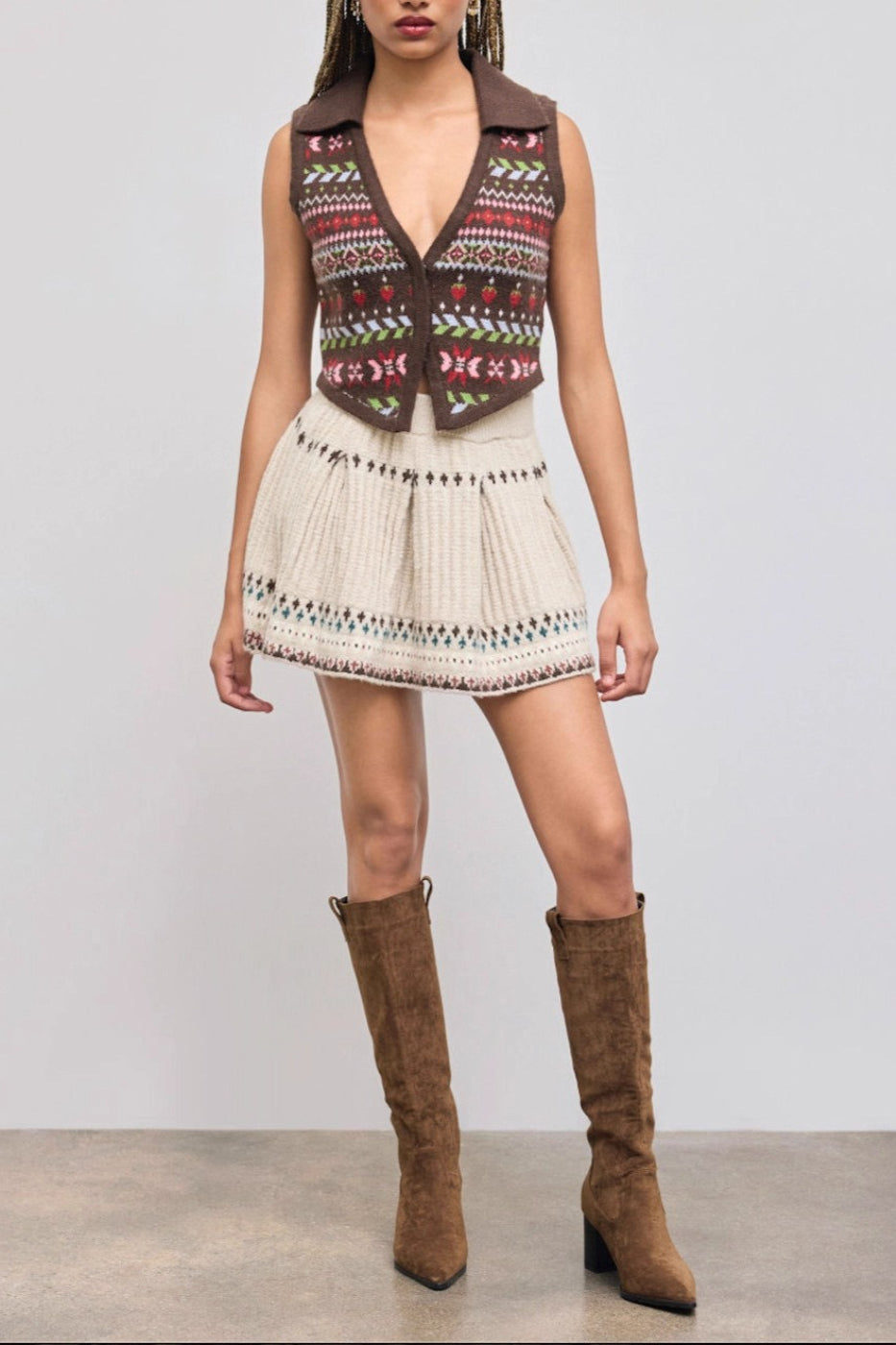Knit Fair Isle Bodycon Mini Skirt Main image